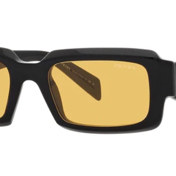 Prada Black Rectangular Geometric Sunglasses with Yellow Lenses main image 4